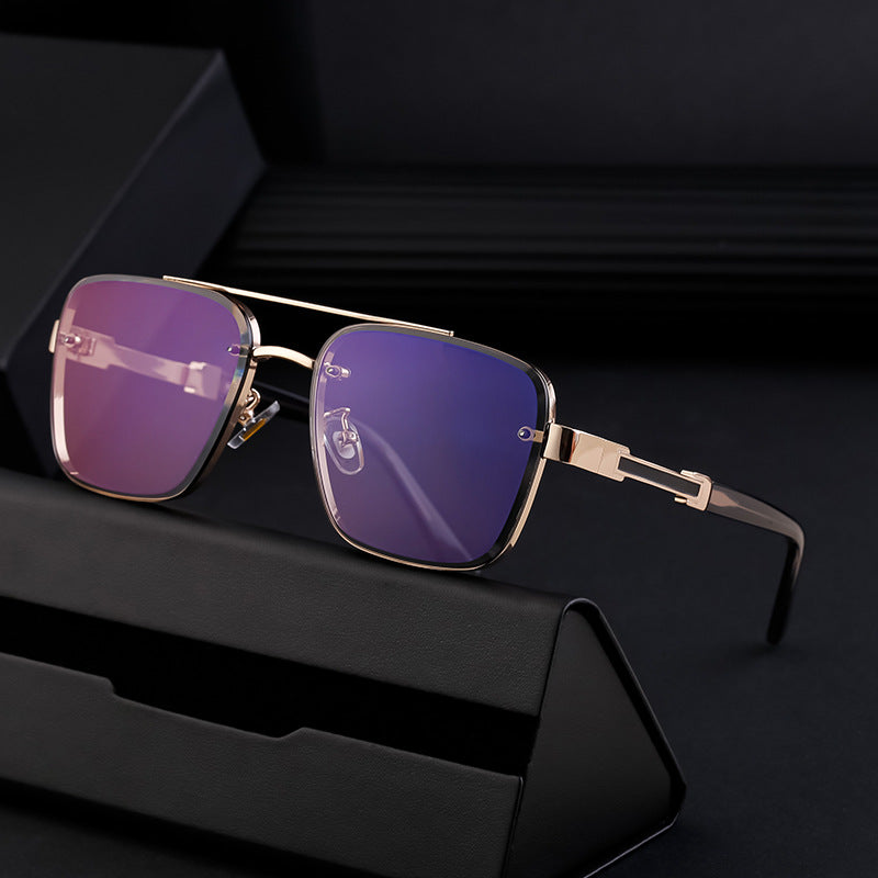 Lunettes de soleil homme dorées, verres bleus dégradés