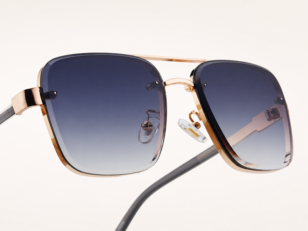 Lunettes de soleil homme à monture carrée noir brillant, verres gris