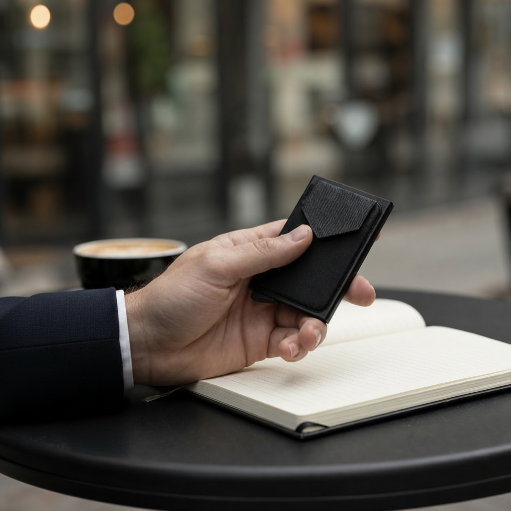 Porte-cartes homme anti-RFID tenu en main