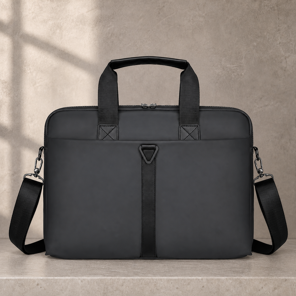 Sacoche business homme en cuir vegan gris enduit, vue de dos