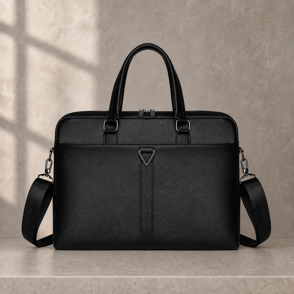 Coffret business homme Maison Firenze — sacoche bandoulière en cuir noir