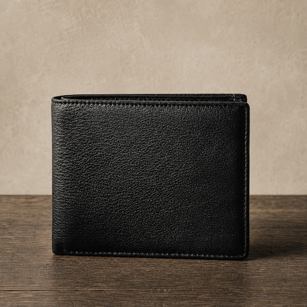 Portefeuille homme en cuir de vachette pleine fleur noir, fermé