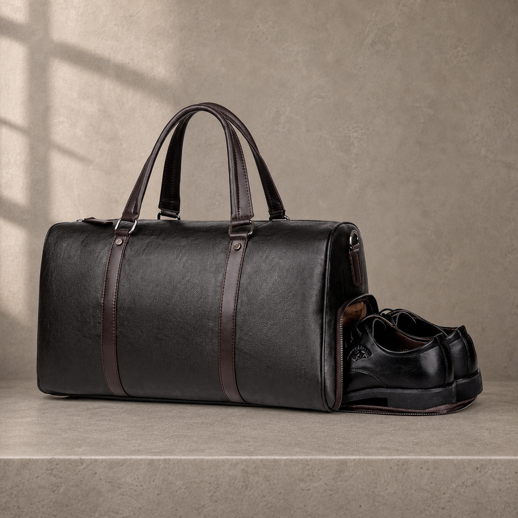 Sac de voyage en cuir avec compartiment à chaussures séparé