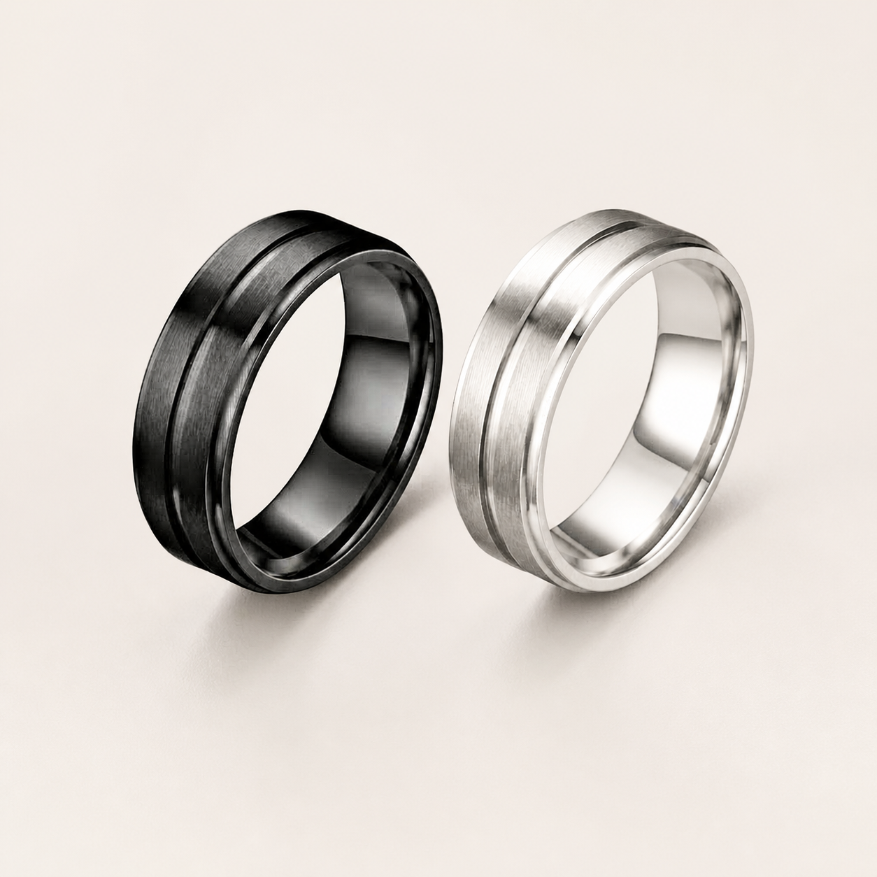 Bague homme en acier brossé, finition acier naturel