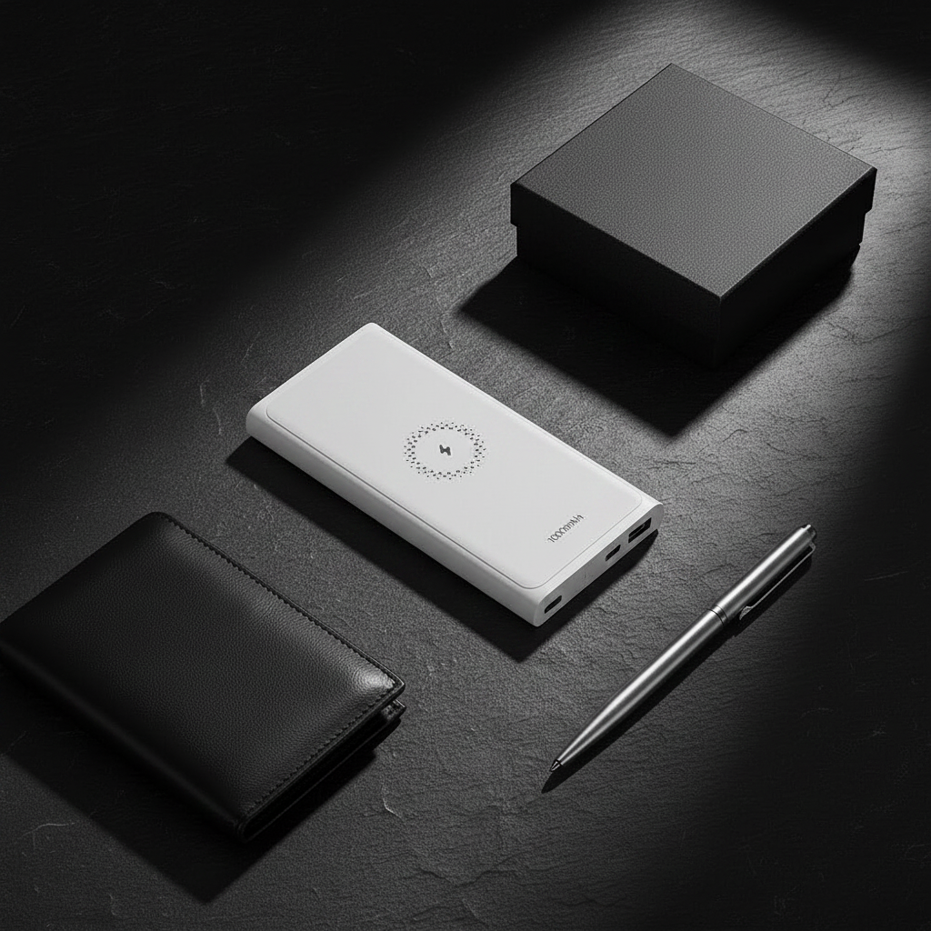 Batterie externe sans fil 10 000 mAh sur un bureau